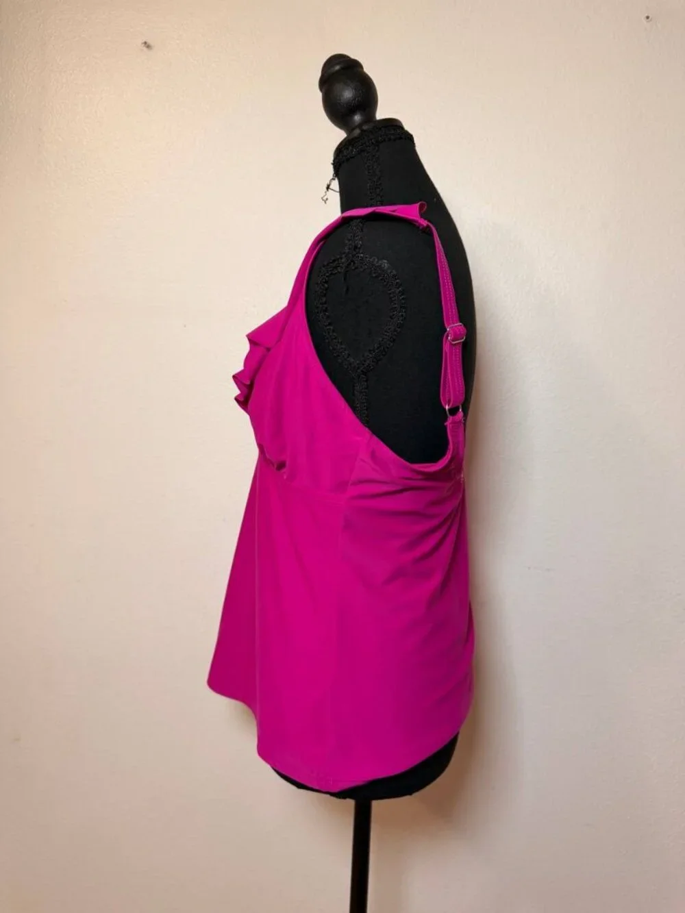 DKNY Hot Pink Ruffle Tankini Swim Top Vacation Resort Style